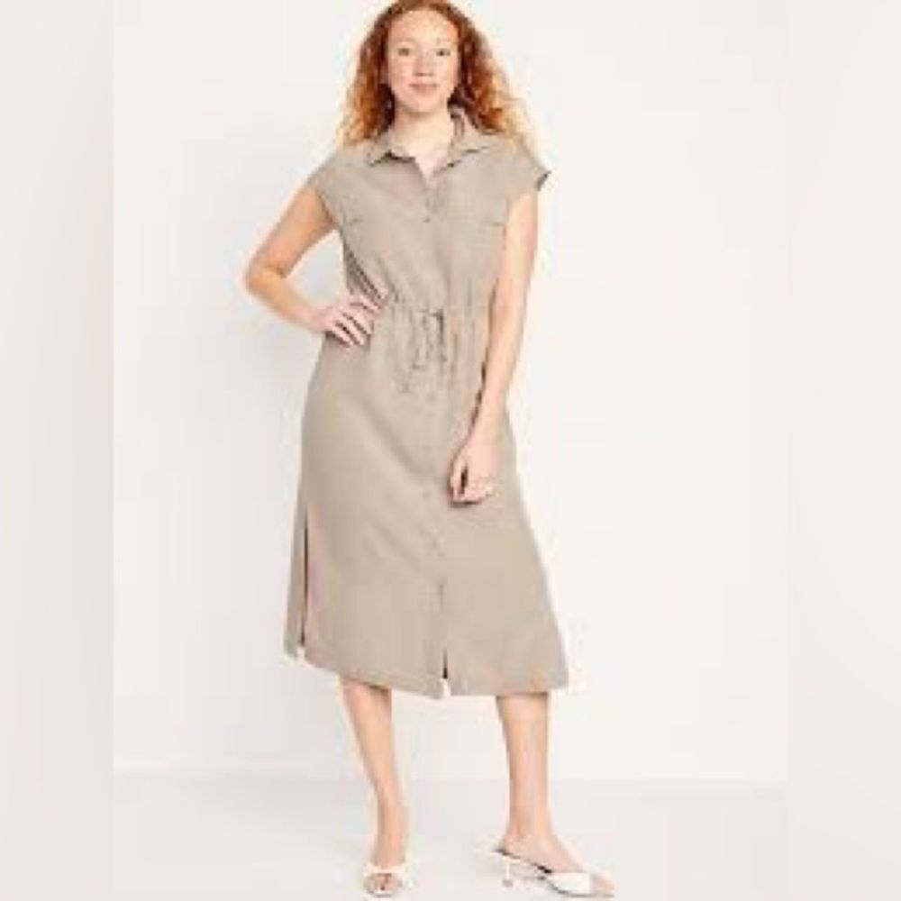 Old Navy Waist-Defined Utility Midi Shirt Dress